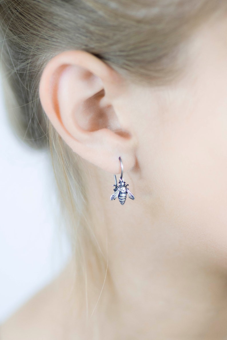bee jewellery sterling silver bee earring honey bee earrings bee jewelry Bee Earrings silver drop earring holiday gift