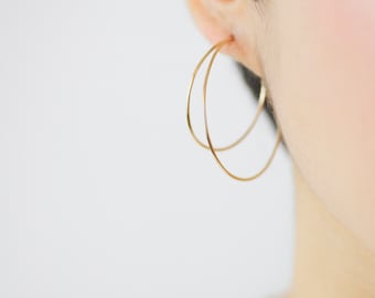 Double Loop Hoops - PAIR, 14k gold filled or Sterling Silver, double earrings, double circle round loop earrings, minimal circles earrings