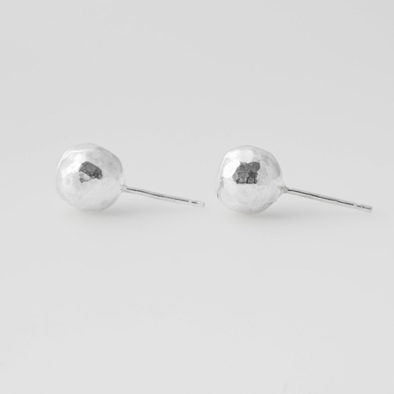 Silver Ball Stud Earring 8mm large ball stud earrings, silver earrings, hammered sterling silver ball stud earrings, 0001 image 4