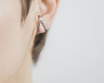 Stud Lobe Cuff Earring - Sold individually lobe earring hammered studs silver cuff gold cuff unisex studs   for men and women