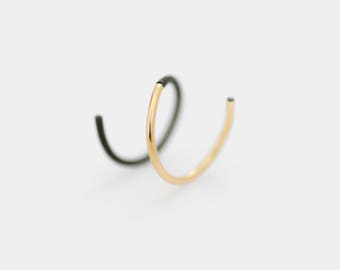 Two Tone Two-In-One Earring, multi spiral piercing, double piercing, cartilage piercing, black and gold earrings, multi hoops