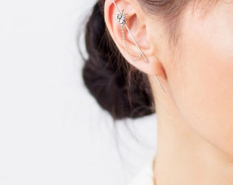Bar Ear Cuff - SPIDER - sterling silver ear cuff bee ear pin bar earrings ear climbers edge ear climber  s