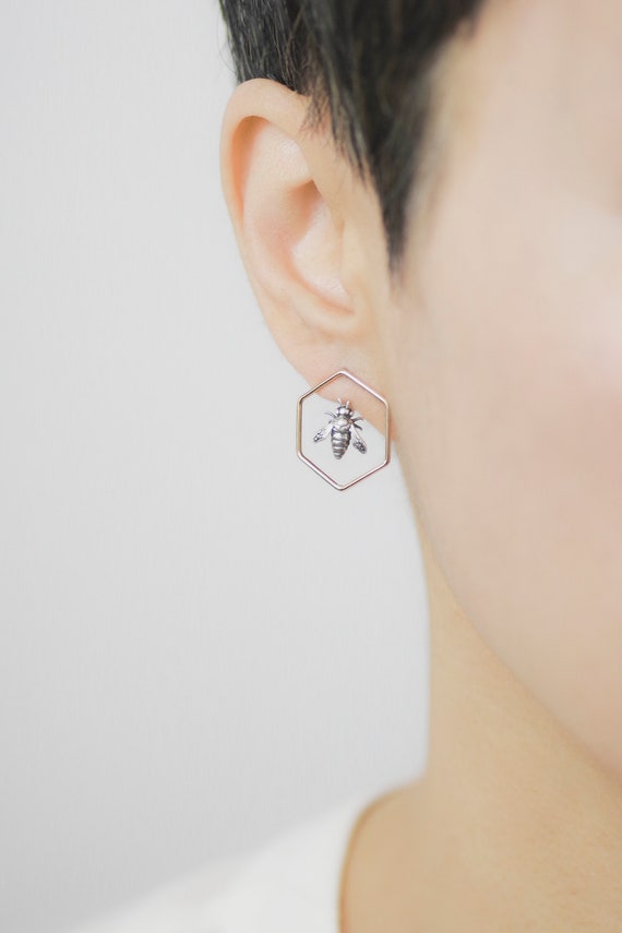 Honingraat Oor Jas Oorbellen Met Honey Bee Pair Front Terug Etsy