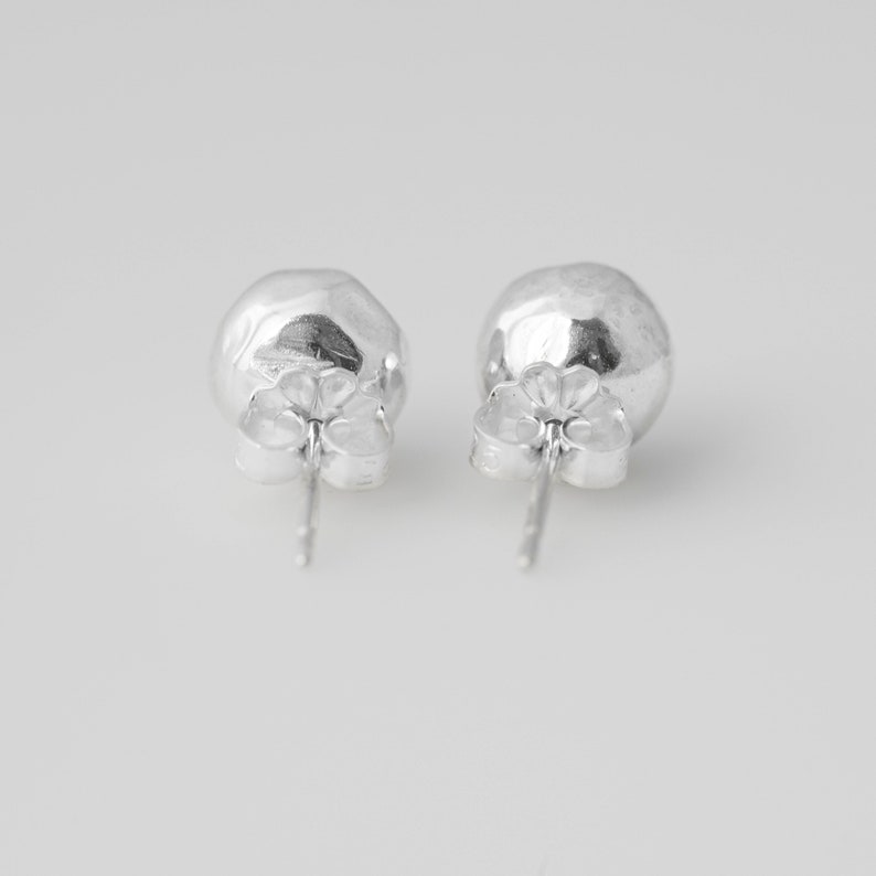 Silver Ball Stud Earring 8mm large ball stud earrings, silver earrings, hammered sterling silver ball stud earrings, 0001 image 3