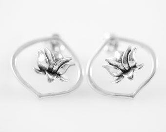Lotus Ear Jacket Earrings - PAIR - silver front back earrings lotus earrings lotus jewelry silver ear jacket earrings