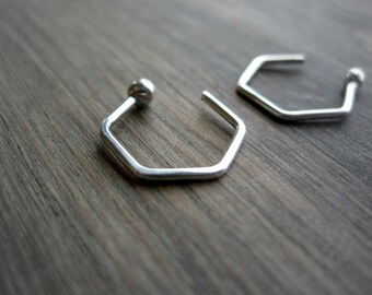 Honeycomb Hoops - silver hexagon hoops gold honeycomb earrings tiny hoops small hexagon earrings  s   under 50
