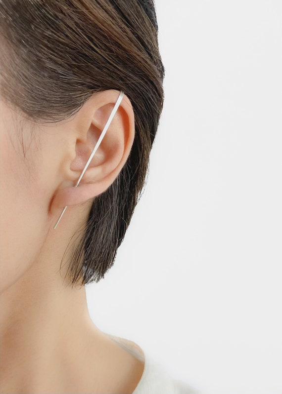 Bar Ear Pin Sterling Ear Cuff Gold Bar Ear Pin Bar Earrings Silver Bar Ear Pin Silver Ear Climbers Etsy