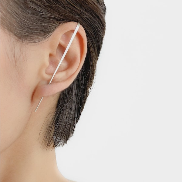 Bar Ear Pin - sterling oormanchet, gouden bar oorpin, bar oorbellen, zilveren bar oorpin, zilveren oorklimmers, zilveren oorpin, cadeau voor haar