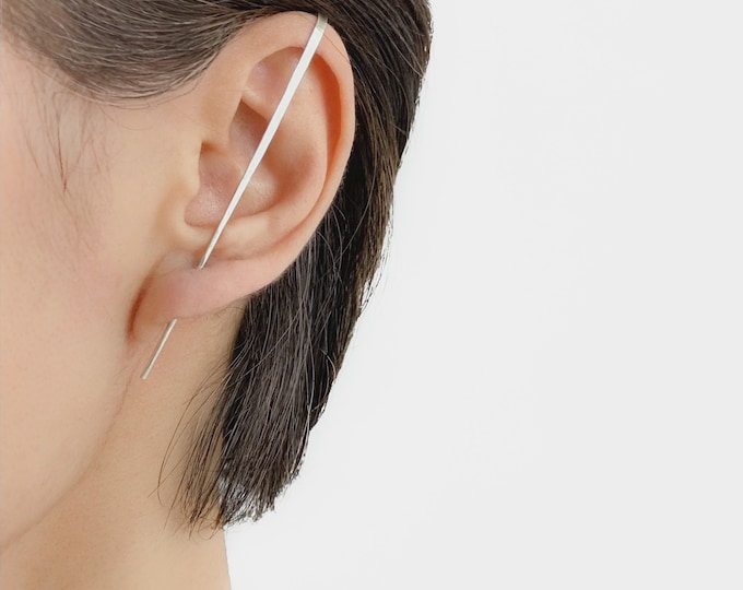 Featured listing image: Bar Ear Pin - sterling ear cuff gold bar ear pin bar earrings silver bar ear pin silver ear climbers stick earring