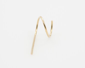 14K Solid Yellow Gold Two-In-One Earring With a Tail - 2 in 1 earring double multi-piercing look earring 14k gold hoops