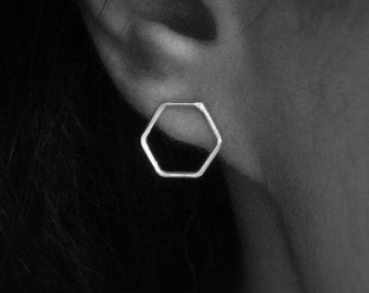 Silver Honeycomb Earrings - Pair - silver hexagon stud earrings honeycomb jewelry silver hexagon earrings bee jewelry  s women