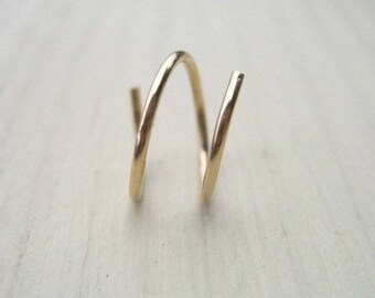 Gold Two-In-One Hoop -  14k gold filled cartilage earring multispiral piercing double piercing gold  s