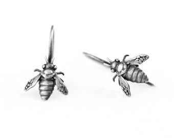 Bee Earrings - sterling silver bee earrings bee jewelry honey bee earrings silver drop earrings bee jewellery  s