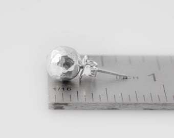 Silver Ball Stud Earring - 8mm large ball stud earrings, silver earrings, hammered sterling silver ball stud earrings, 0001