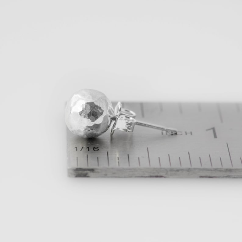 Silver Ball Stud Earring 8mm large ball stud earrings, silver earrings, hammered sterling silver ball stud earrings, 0001 image 1