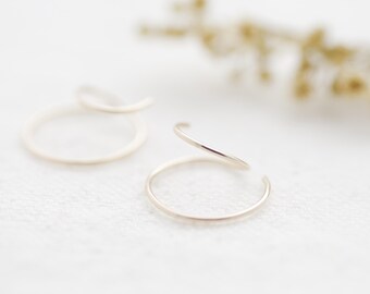 14k Solid Gold New Two-In-One Hoop - Gold Two-In-One Hoop multispiral piercing silver gold double piercing earrings