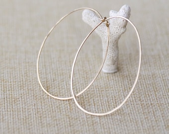 Egg Oval Hoops  - Pair, large silver hoops, gold filled earrings, minimalism earrings, gift for her,  contemporary silver gold earring