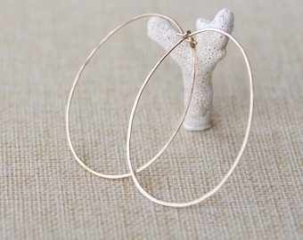 Egg Oval Hoops  - Pair -large silver hoops gold filled earrings minimalism earrings gift for her  contemporary gold earring