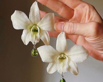 Pendientes De Orquídea Diseño Único Hechos A Mano Con Flor Real