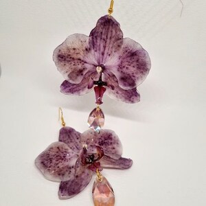 Pendientes De Orquídea Diseño Único Hechos A Mano Con Flor Real purple painted