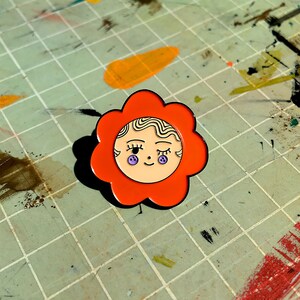 Flower Enamel Pin | Soft Enamel Pin | Retro Pin | Cute Pin | Winking Pin | Accessories | Fun Pin