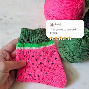 Watermelon Sock Kit -  FREE knitting pattern with yarn kit purchase - Summer Knitting, Fruit Theme Socks for Colorwork Knitters - Yarn Love