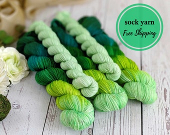 Green hand dyed sock yarn set | hand painted yarn | mini skein set for sock knitting | 1 set = 1 pair of adult socks