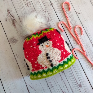 Frosty the Snowman knitted hat pattern: fast fair isle hat pattern for adults