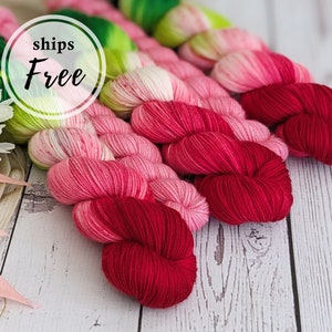 Hand painted sock yarn, mini skein set | hand dyed yarn & knitting patterns | Juicy Watermelon fingering weight knitting kit, sock knitters