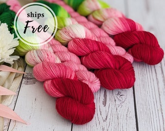 Hand painted sock yarn, mini skein set | hand dyed yarn & knitting patterns | Juicy Watermelon fingering weight knitting kit, sock knitters