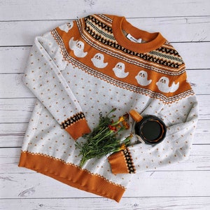 Cute Knit Halloween Sweater w/ ghosts & candy corn | Trick or treat | Costume Party | Best Gift for fall, spooky season | custom pullover