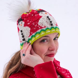 Cute Snowman Beanie Pattern - Easy Colorwork Hat for Holiday Gifting | Instant PDF Download | Dk Weight Yarn