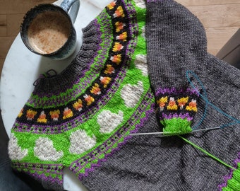 Halloween Sweater Knitting Pattern Knit a Spooky Sweater With Fair Isle Ghosts Candy Corn Instant Download PDF Pattern W Charts Autumn Etsy UK