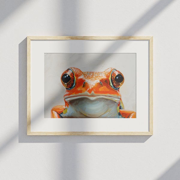 An Orange Fancy Frog with While Background, Oil Painting, Digital Print Home Decor Art