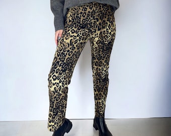 Vintage Leopard Print Jeans Women, Tan Leopard Jeans Women Denim Pants, Male Oversize Wide Leg Trousers, Cargo Pants, Y2K Pants