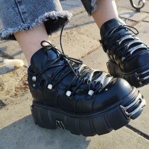 Gothic Dark Platform Boots, Punk Metal Platform Shoes, Rock Lace-up Rivet Shoes, Motorcycle Boots, Y2K shoes, women shoes, Gothic Shoes R21 image 5