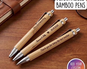 Personalised Bamboo Pen, Engraved Teacher Gift, Custom Wooden Ballpoint Pen