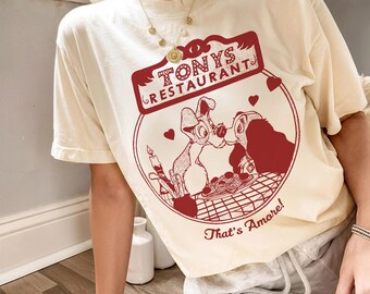 Retro Lady and Tramp Tony's Restaurant Shirt, Retro Disney Shirt, Disney Gifts Shirt, Magic Kingdom Shirt, Disney Dog Lovers, 90s Disney Tee