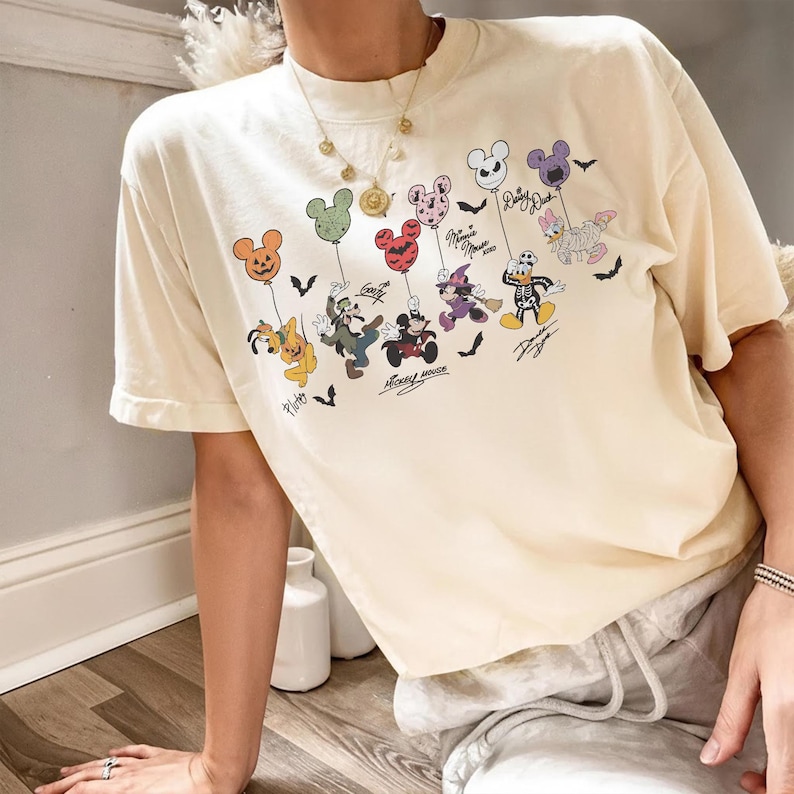 Retro Disney Toy Story Signature Shirt, Mickey Balloon Halloween Tee, Woody Buzz Jessie Rex Bullseye Shirt, Disney Halloween Vacation Tees Ivory/Natural/Sand