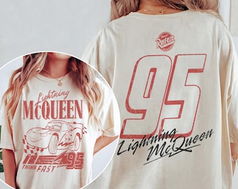 Comfort Colors Lightning McQueen Two Sided Shirt, Vintage Lightning 95 Tee, Pixar Cars Shirt, Disneyland Family Trip T-shirt, Pixar Fest Tee