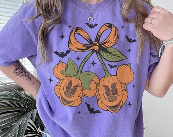 Vintage Mickey Minnie Pumpkin Cherries Shirt, Mickey Pumpkin Halloween Shirt, Disney Couple Halloween Shirt, Disney Halloween Trip Shirt