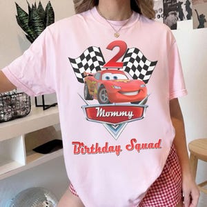 Custom Lightning McQueen Birthday Shirt, Pixar Cars Birthday Tee, Personalized Age & Name Shirt, Kids Race Car Birthday Outfit Blossom/Light Pink