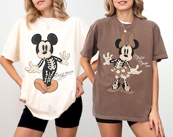 Disney Mickey & Minnie Skeleton Halloween Couple Shirt, Mickey's Not So Scary Party Matching Tee, Disneyland Halloween Family Holiday Trip