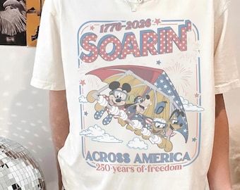 Retro Soarin Across America Mickey and Friends Comfort Colors Shirt, USA 250th Anniversary Family Trip Outfit Gift 2026, Epcot Center Tee