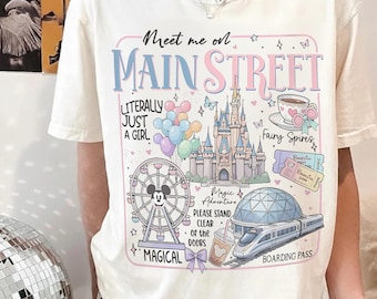 Retro Meet Me On Main Street Shirt, Happiest Place On Earth Tee, Magical Castle Disney World Disneyland Family Trip Vacation Matching Gift