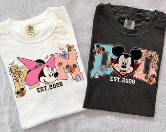 Disney Mom Dad Halloween 2026 Shirt, Embroidered Magical Land Mom Dad Shirt, Personalized Dad Est 2026 Tee, Magic Kingdom Tee, New Dad Gift