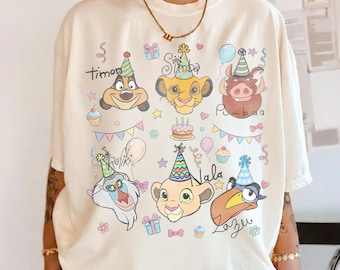 Watercolor Lion King Birthday Signature T-Shirt, Simba Timon Pumbaa Birthday Present Gift, Disneyland Family Trip Tee, Kid Birthday Apparel
