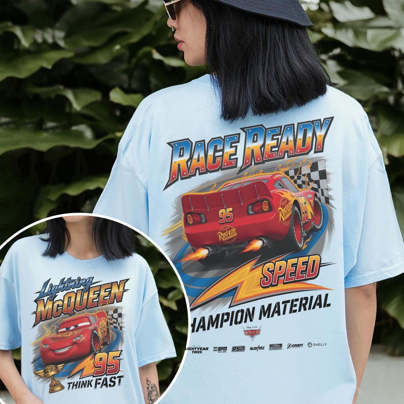 Cars Family Trip Shirt, Disneyland Lightning McQueen Shirt, Piston Cup Champion Shirt, Racing Series 95 Sweatshirt, Pixar Car McQueen Hoodie Chambray/Light Green