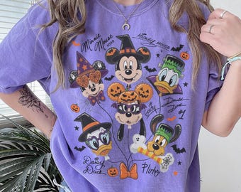 Vintage Mickey and Friends Balloon Halloween Comfort Colors Shirt, Disney Friends Spooky Season Outfit, Mickey's Not So Scary Party Shirt