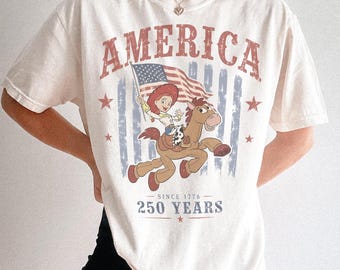Vintage Disney Cowgirl Jessie Bullseye America Shirt, Disney Pixar Toy Story USA 250th Anniversary Tshirt, Disney Family Shirts